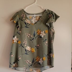 Old Navy Green Floral Blouse